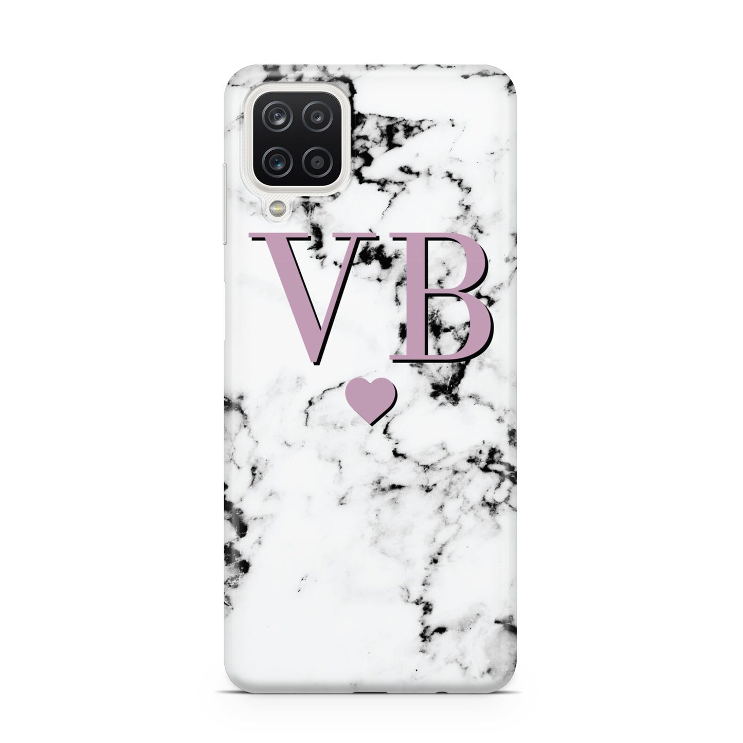 Personalised Purple Initialed Marble Heart Samsung A12 Case