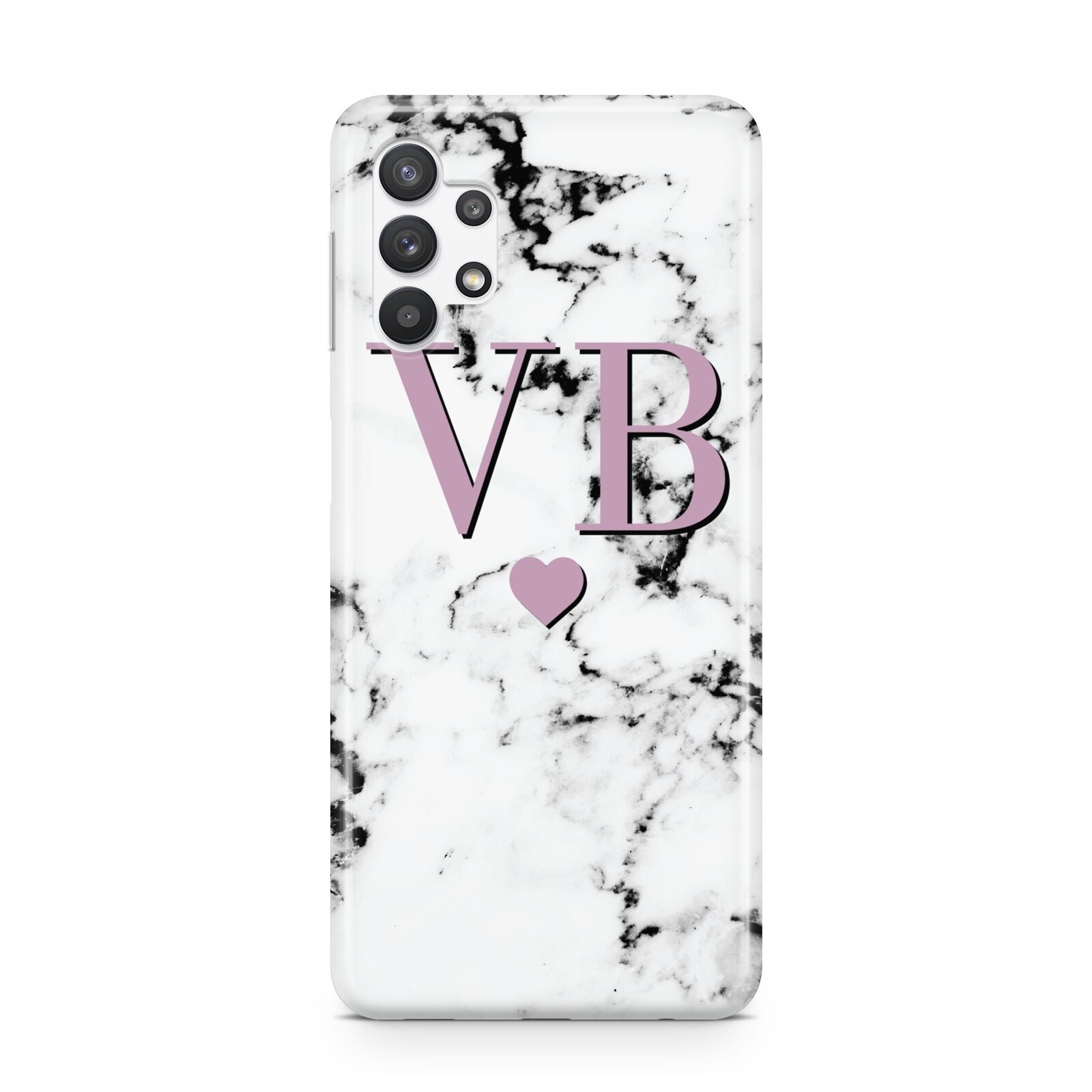 Personalised Purple Initialed Marble Heart Samsung A32 5G Case