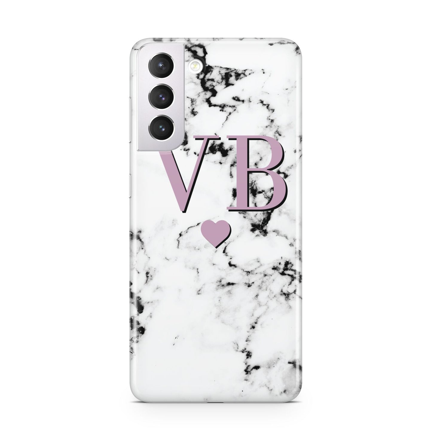 Personalised Purple Initialed Marble Heart Samsung S21 Case