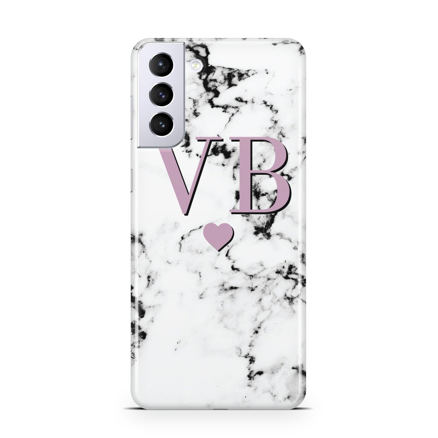 Personalised Purple Initialed Marble Heart Samsung S21 Plus Case