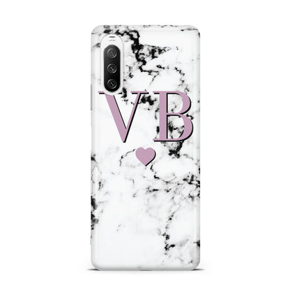 Personalised Purple Initialed Marble Heart Sony Xperia 10 III Case