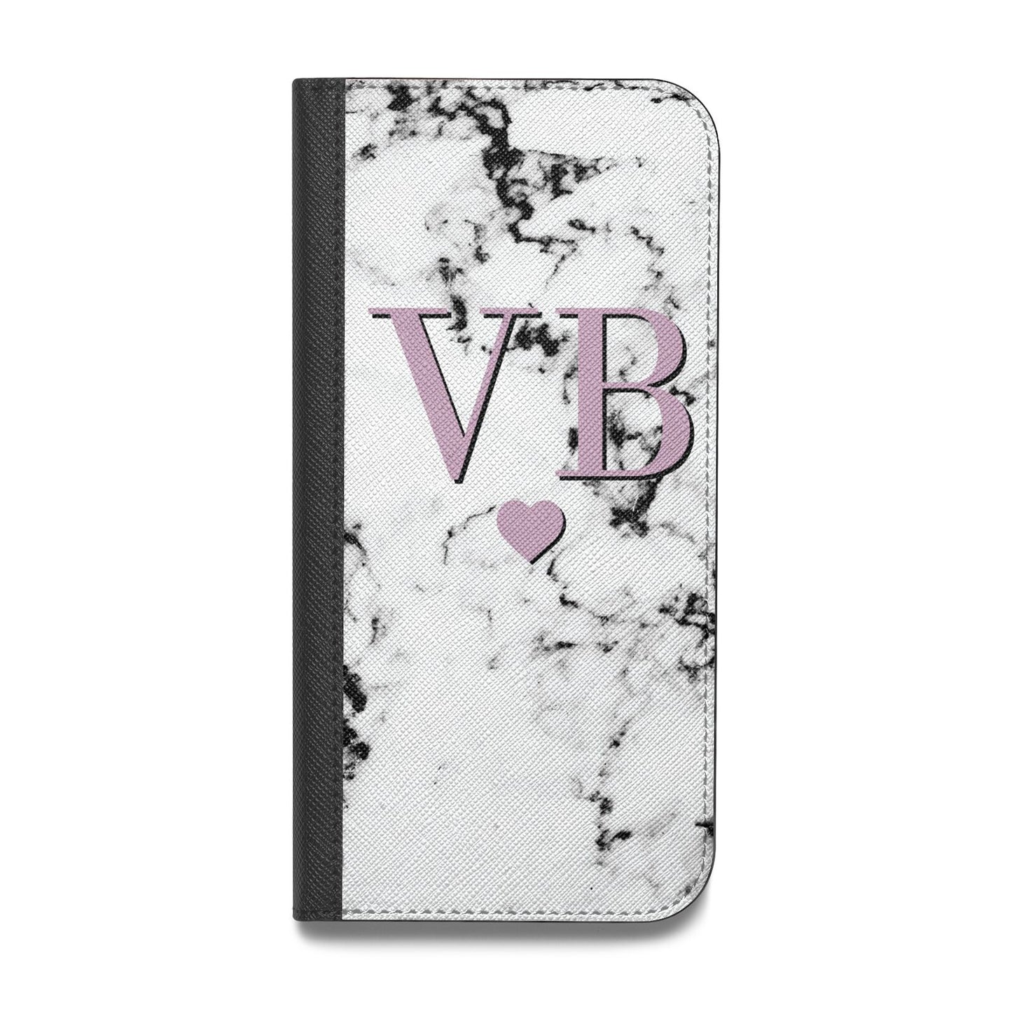 Personalised Purple Initialed Marble Heart Vegan Leather Flip Samsung Case