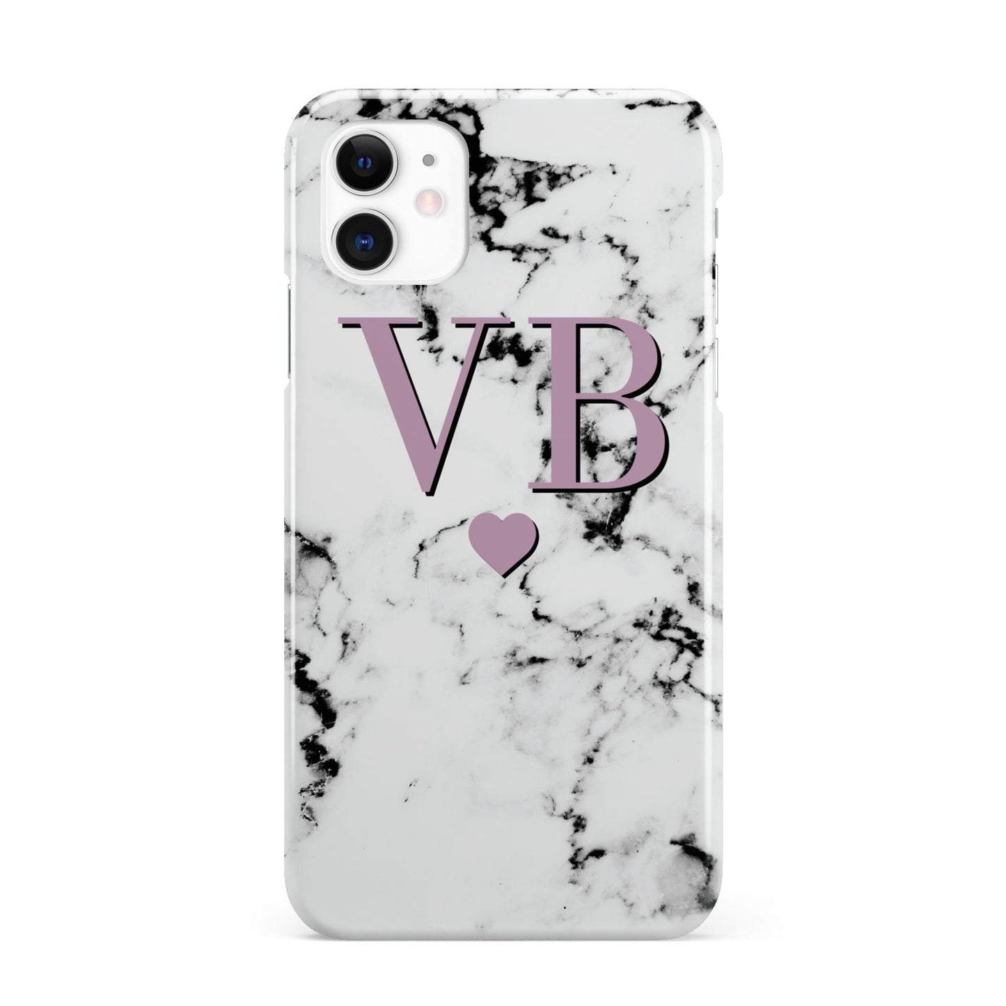 Personalised Purple Initialed Marble Heart iPhone 11 3D Snap Case