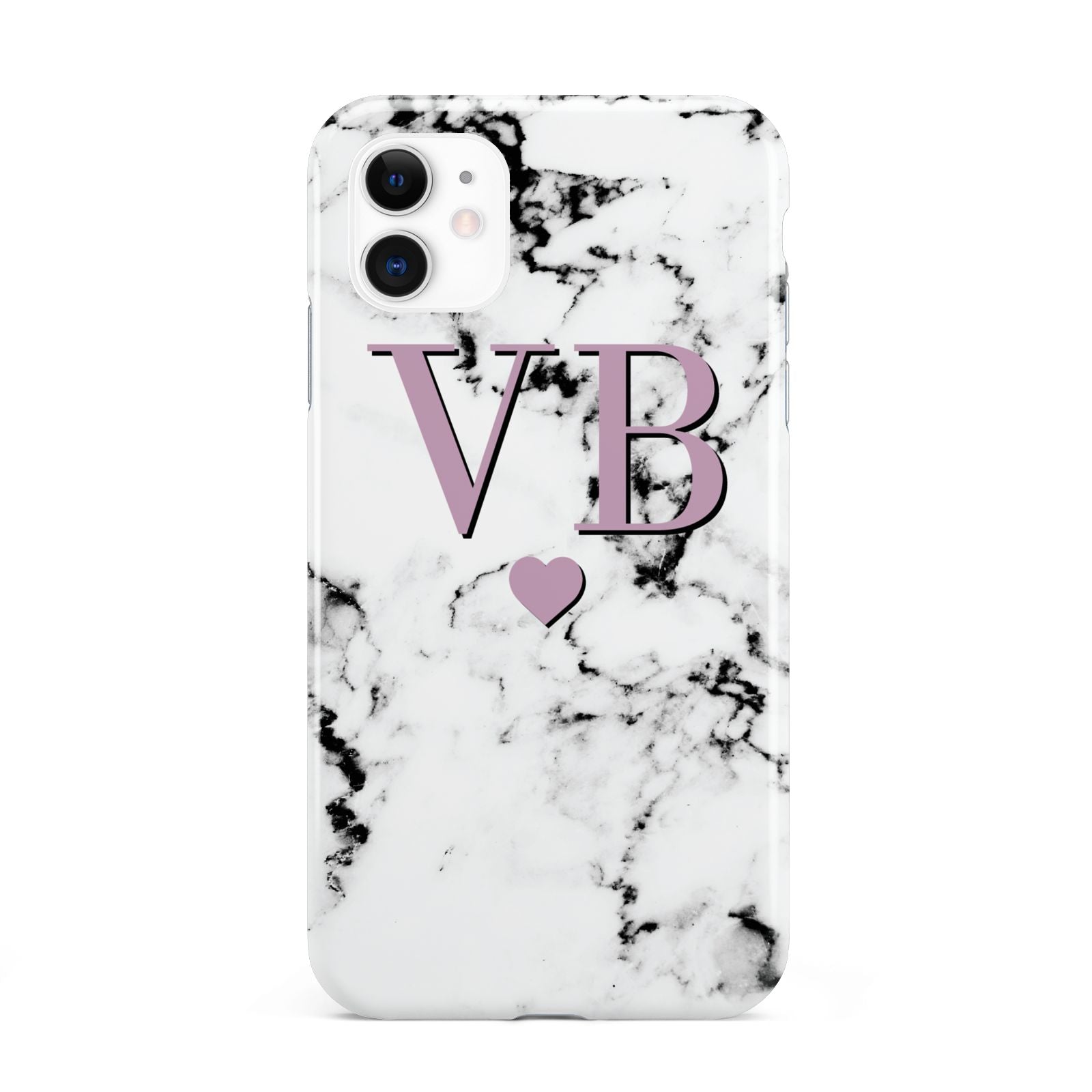 Personalised Purple Initialed Marble Heart iPhone 11 3D Tough Case