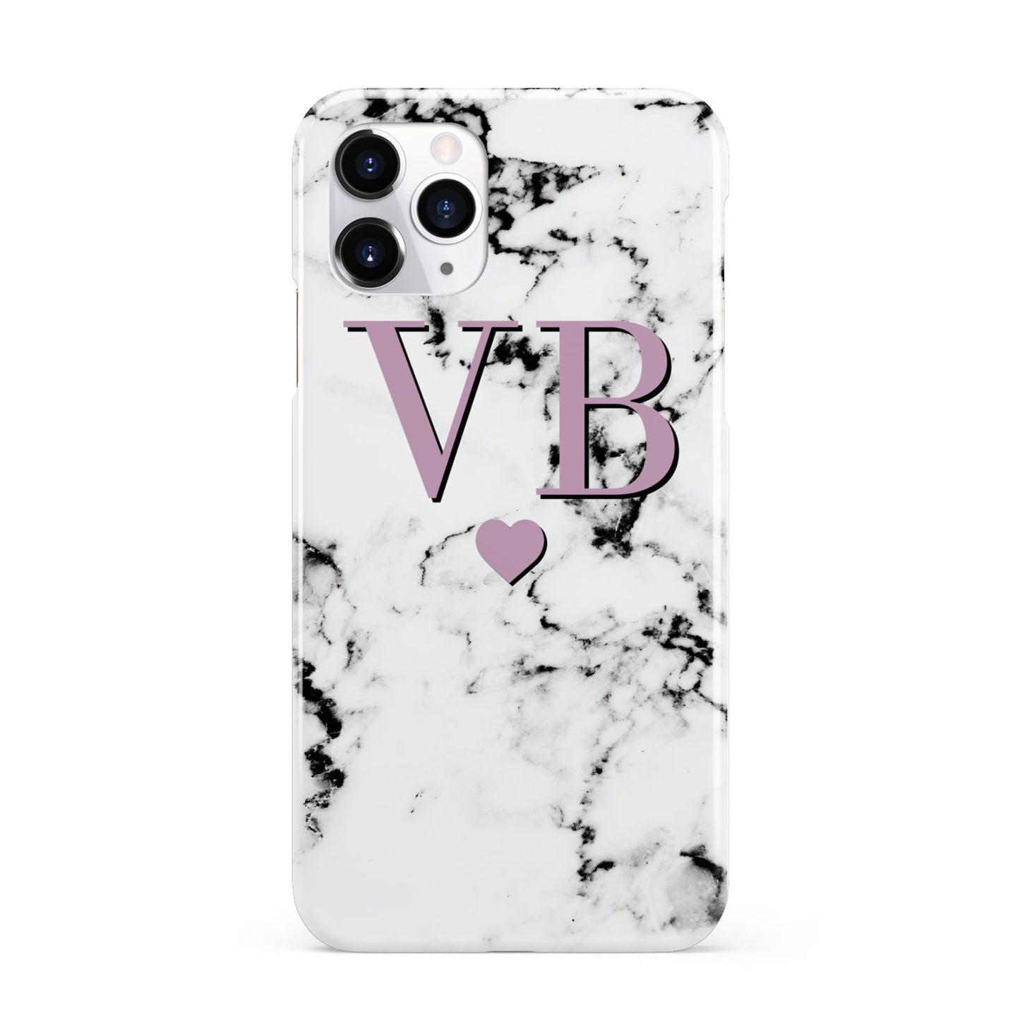 Personalised Purple Initialed Marble Heart iPhone 11 Pro 3D Snap Case
