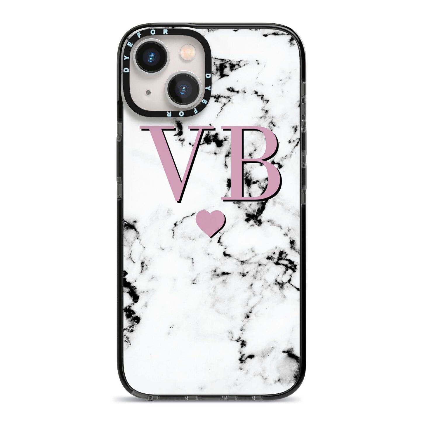 Personalised Purple Initialed Marble Heart iPhone 13 Black Impact Case on Silver phone