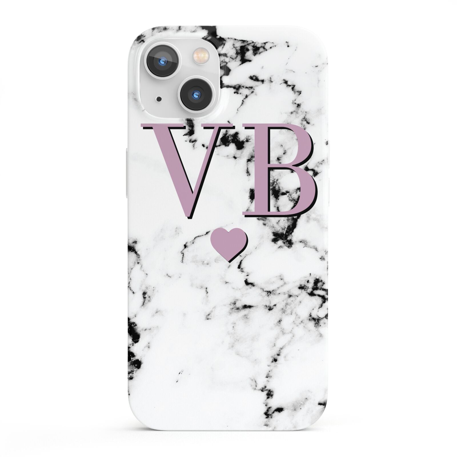 Personalised Purple Initialed Marble Heart iPhone 13 Full Wrap 3D Snap Case