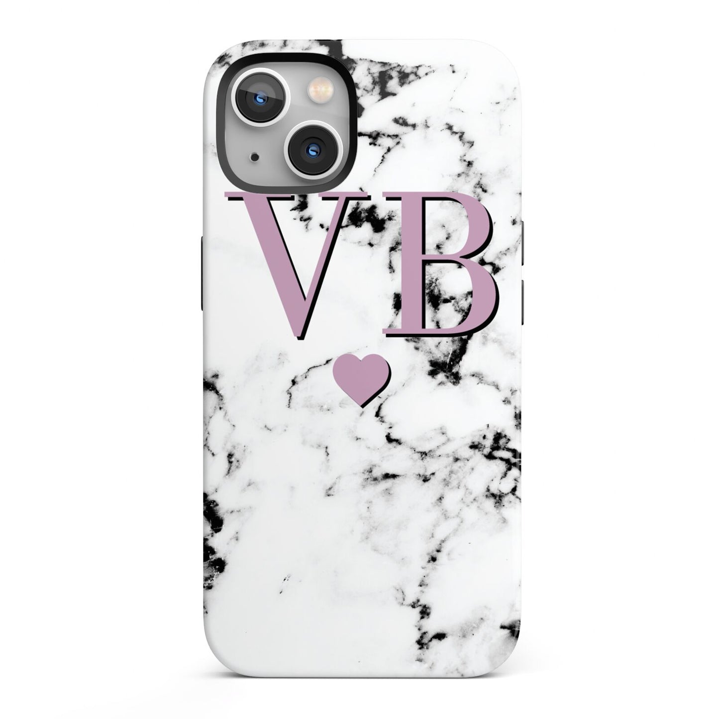 Personalised Purple Initialed Marble Heart iPhone 13 Full Wrap 3D Tough Case