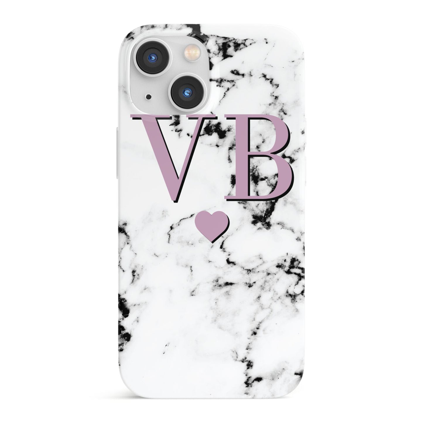 Personalised Purple Initialed Marble Heart iPhone 13 Mini Full Wrap 3D Snap Case