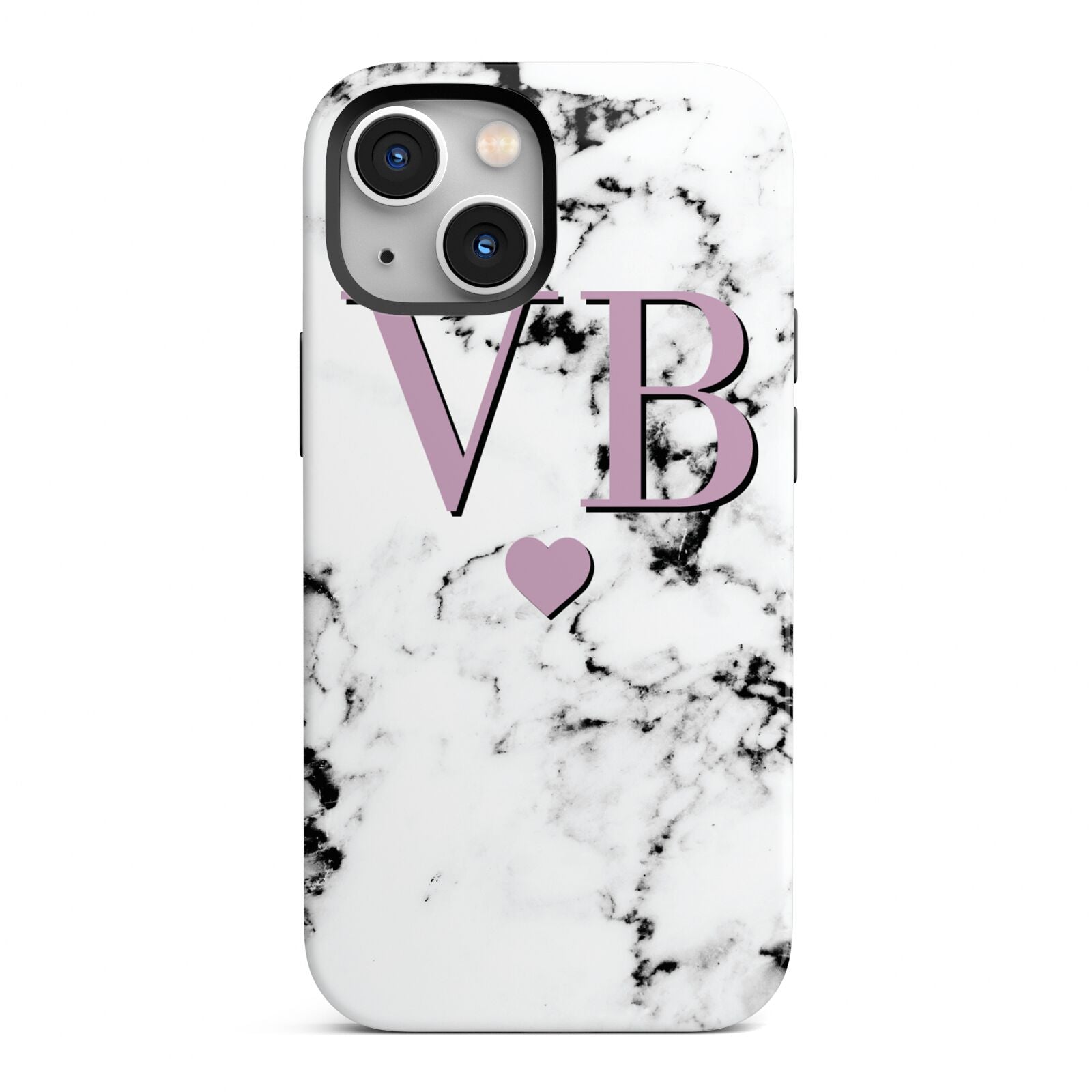 Personalised Purple Initialed Marble Heart iPhone 13 Mini Full Wrap 3D Tough Case