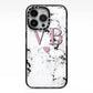 Personalised Purple Initialed Marble Heart iPhone 13 Pro Black Impact Case on Silver phone