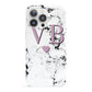 Personalised Purple Initialed Marble Heart iPhone 13 Pro Full Wrap 3D Snap Case