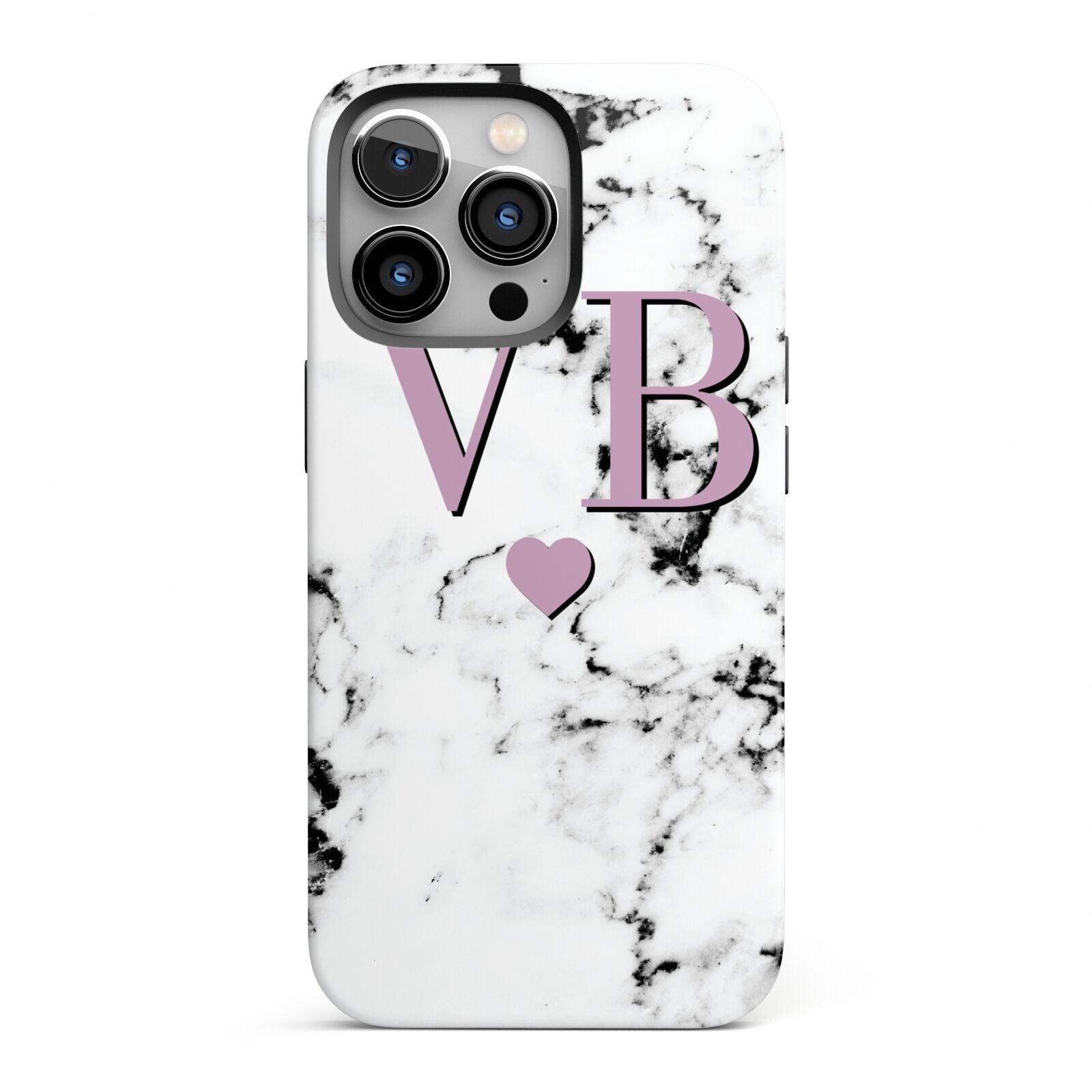 Personalised Purple Initialed Marble Heart iPhone 13 Pro Full Wrap 3D Tough Case