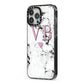 Personalised Purple Initialed Marble Heart iPhone 13 Pro Max Black Impact Case Side Angle on Silver phone