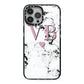 Personalised Purple Initialed Marble Heart iPhone 13 Pro Max Black Impact Case on Silver phone