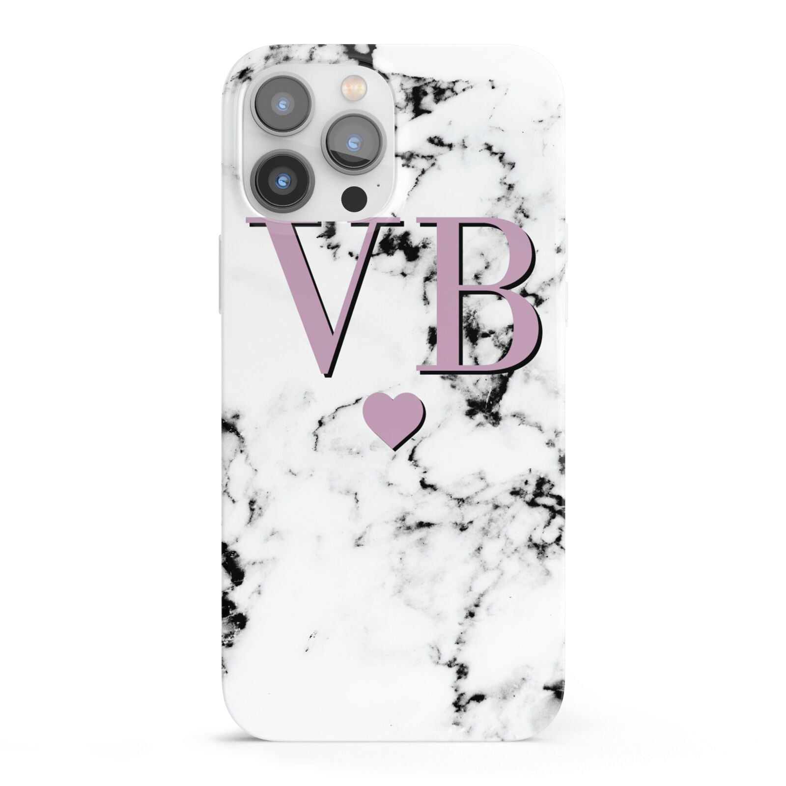 Personalised Purple Initialed Marble Heart iPhone 13 Pro Max Full Wrap 3D Snap Case
