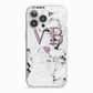 Personalised Purple Initialed Marble Heart iPhone 13 Pro TPU Impact Case with White Edges