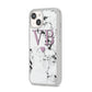 Personalised Purple Initialed Marble Heart iPhone 14 Clear Tough Case Starlight Angled Image