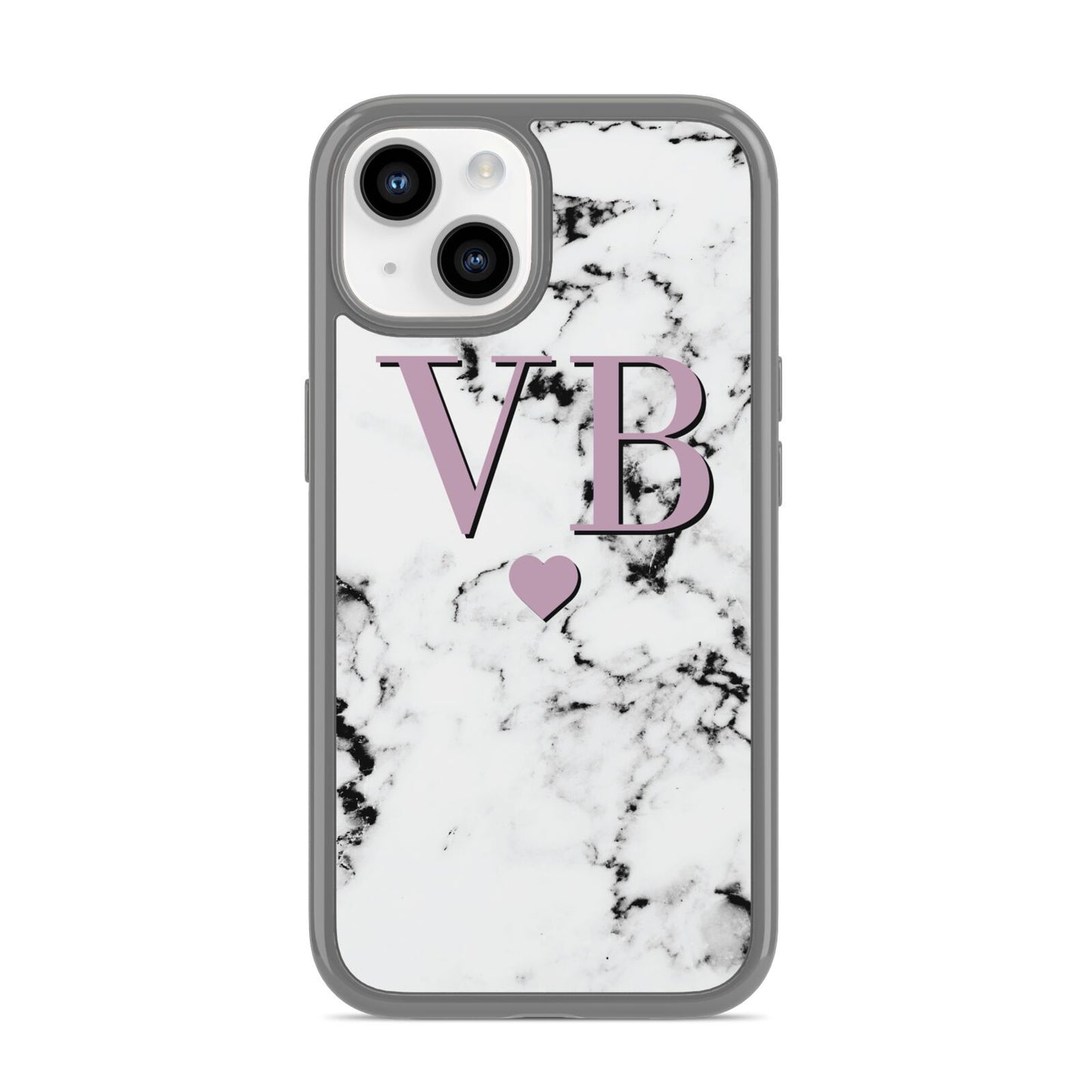 Personalised Purple Initialed Marble Heart iPhone 14 Clear Tough Case Starlight