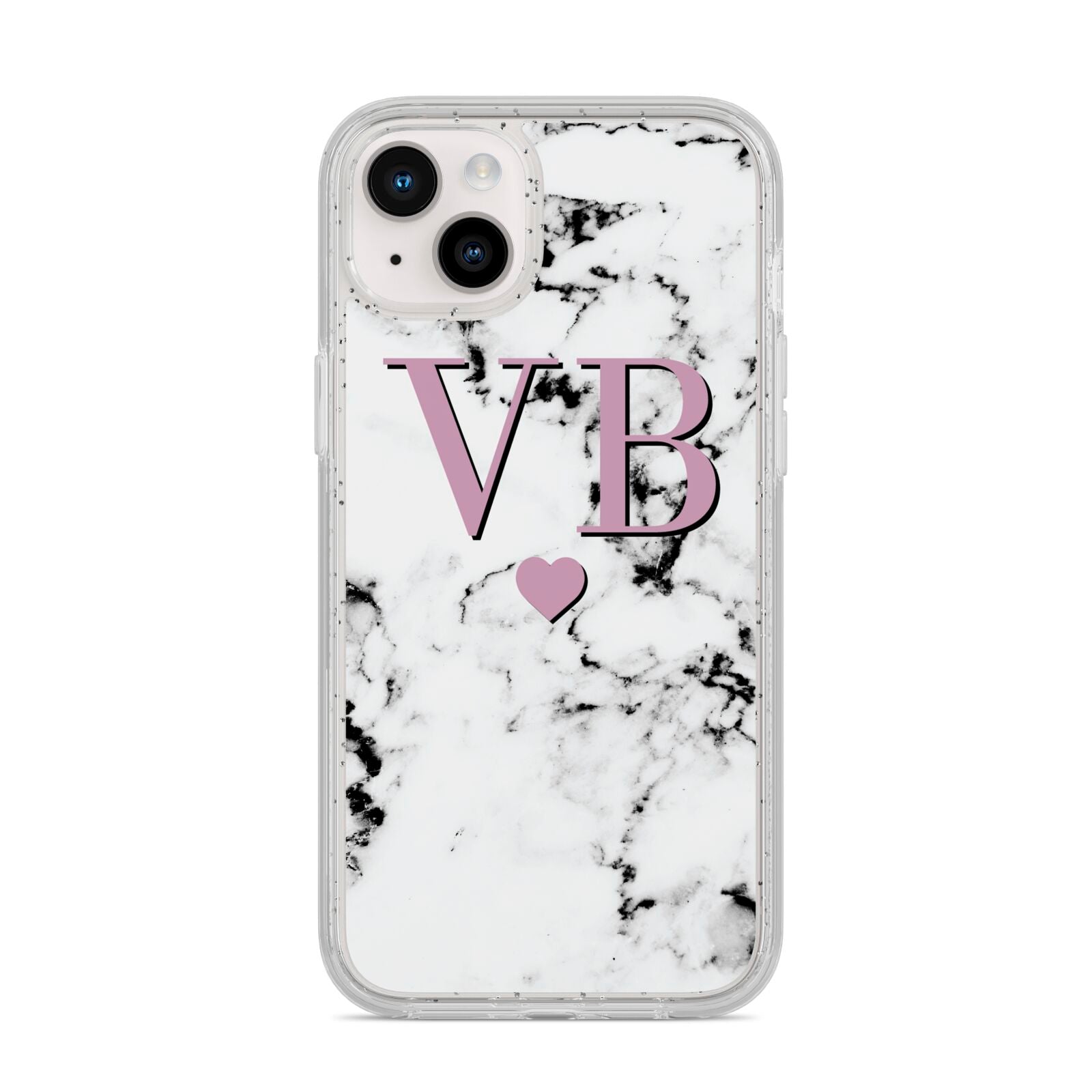 Personalised Purple Initialed Marble Heart iPhone 14 Plus Glitter Tough Case Starlight