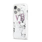Personalised Purple Initialed Marble Heart iPhone 14 Pro Clear Tough Case Silver Angled Image