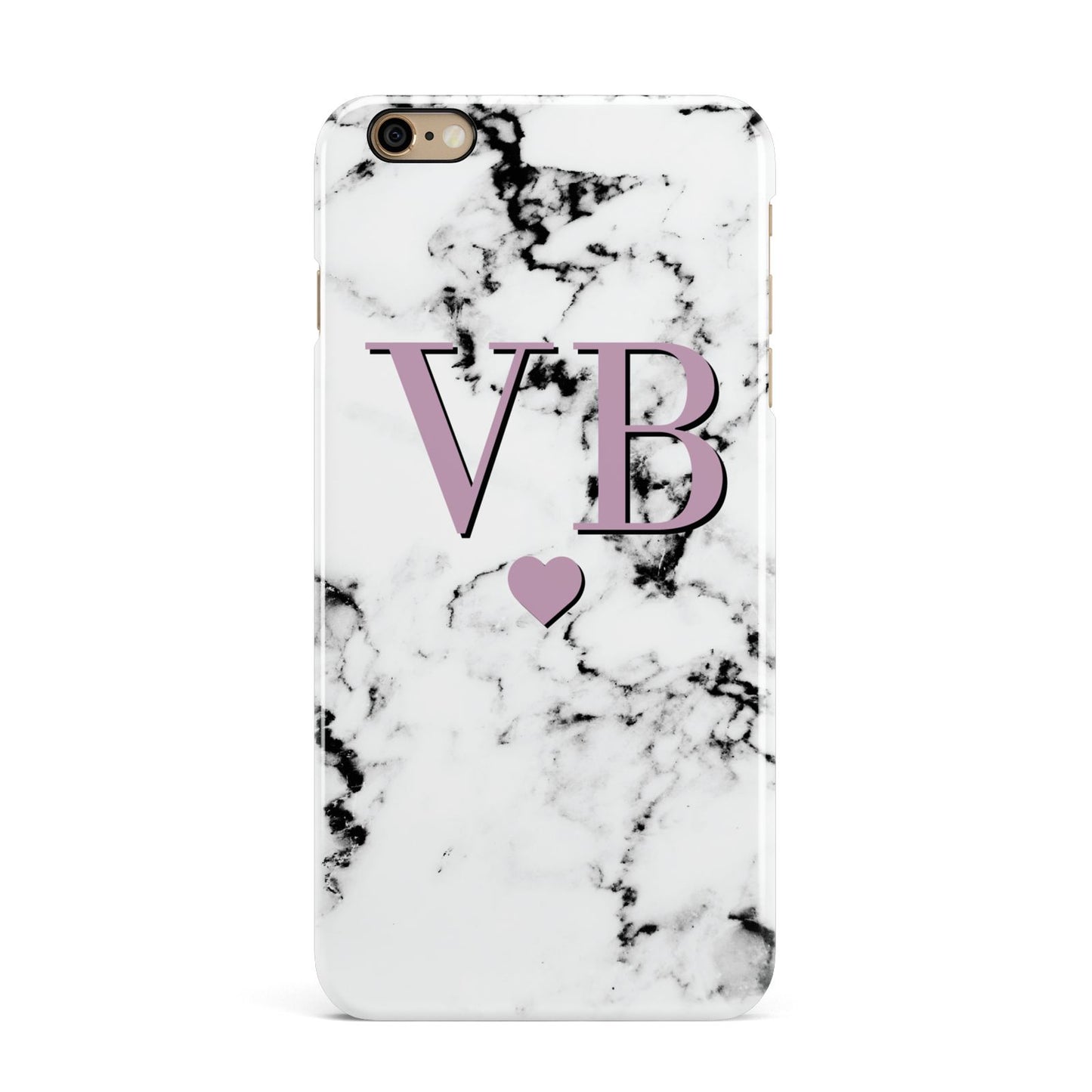 Personalised Purple Initialed Marble Heart iPhone 6 Plus 3D Snap Case on Gold Phone