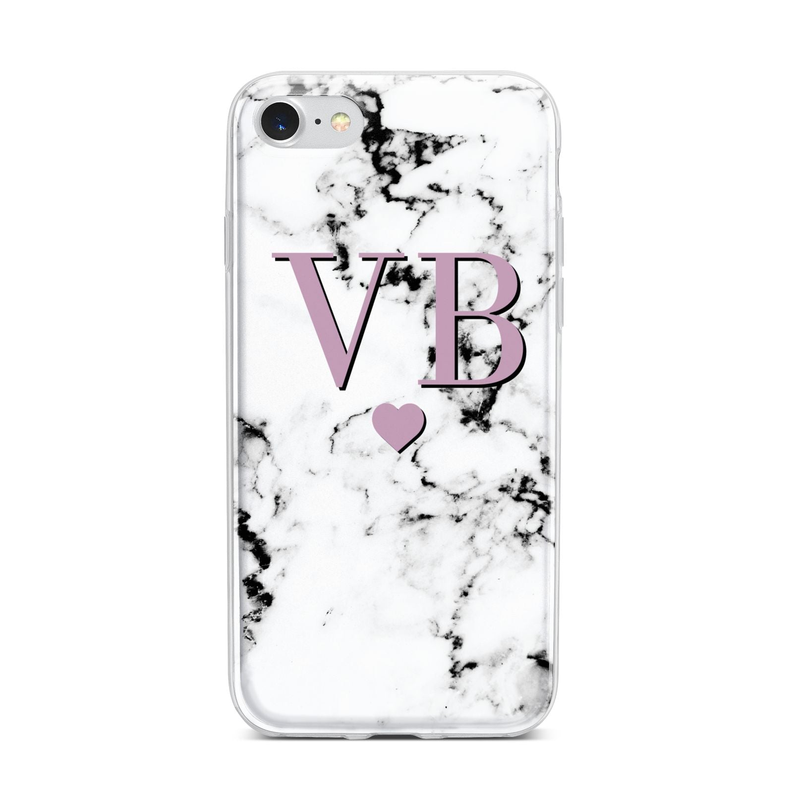 Personalised Purple Initialed Marble Heart iPhone 7 Bumper Case on Silver iPhone