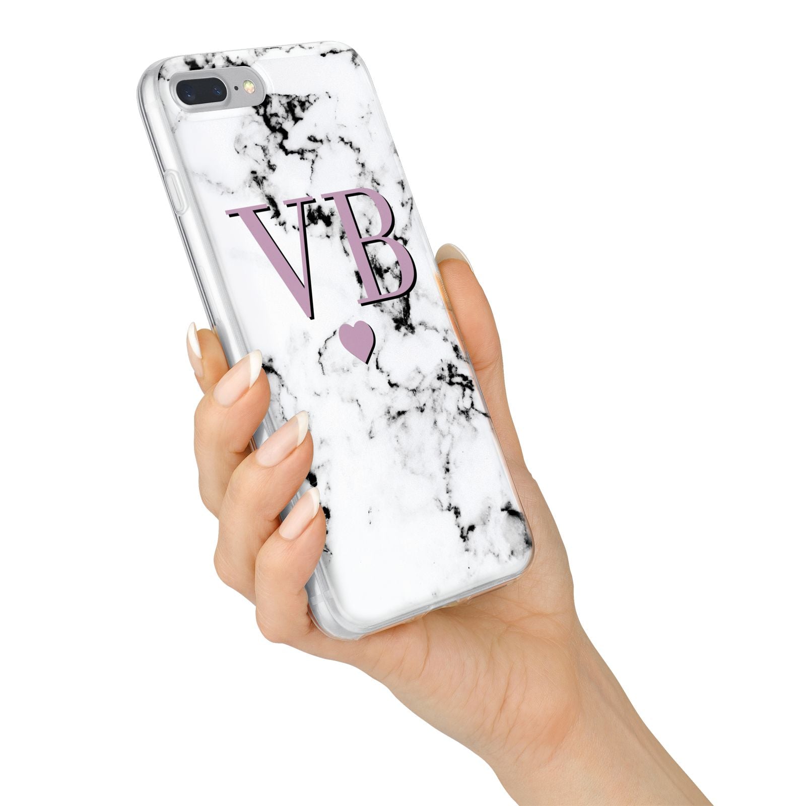 Personalised Purple Initialed Marble Heart iPhone 7 Plus Bumper Case on Silver iPhone Alternative Image