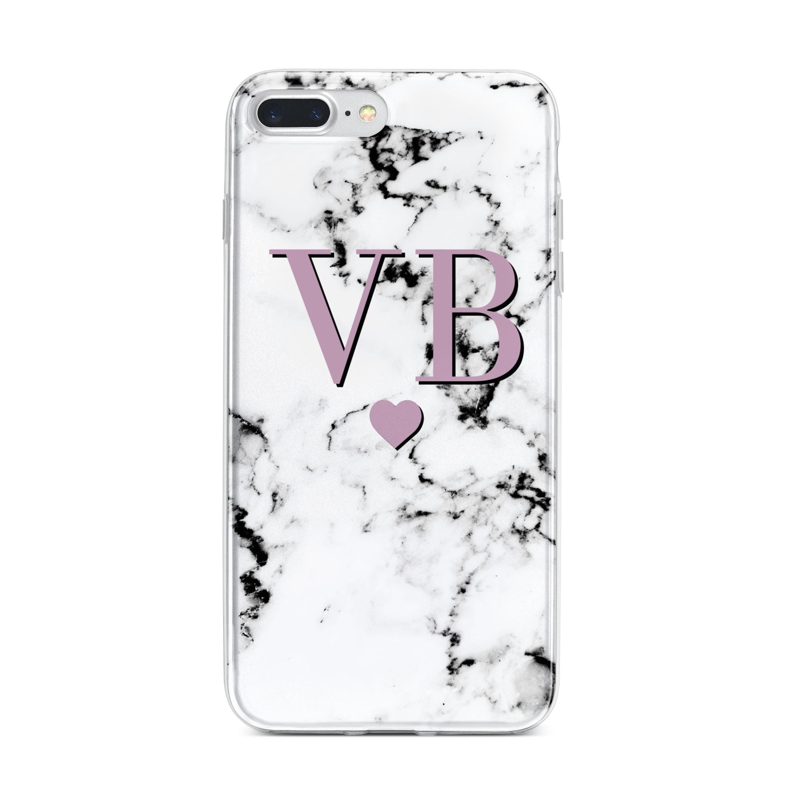 Personalised Purple Initialed Marble Heart iPhone 7 Plus Bumper Case on Silver iPhone