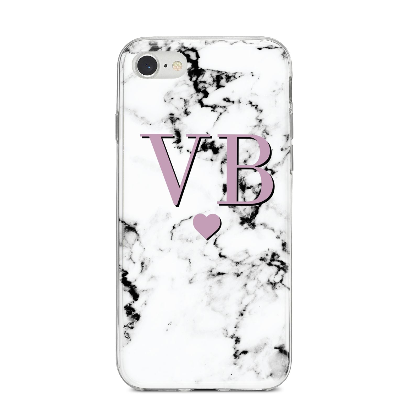 Personalised Purple Initialed Marble Heart iPhone 8 Bumper Case on Silver iPhone