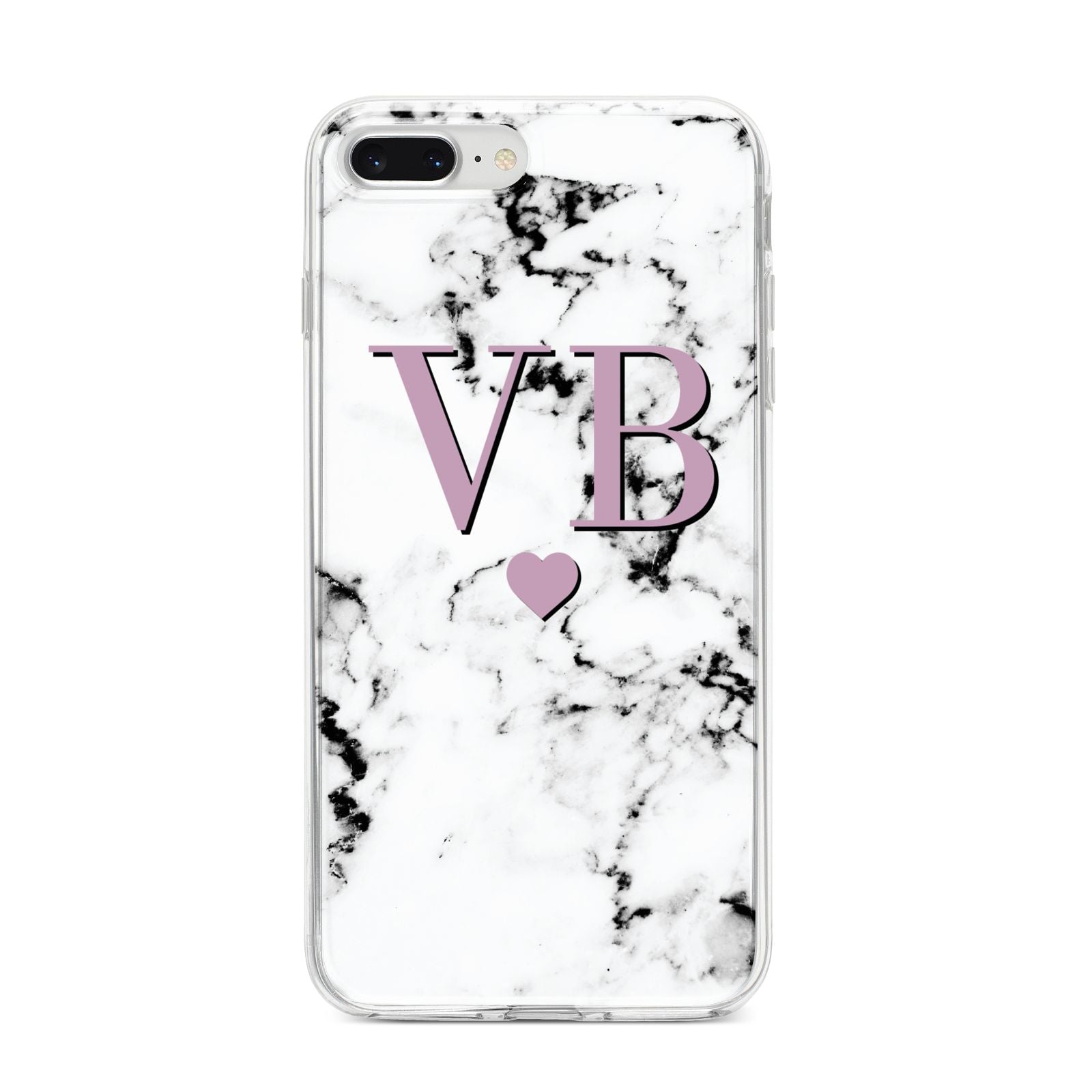 Personalised Purple Initialed Marble Heart iPhone 8 Plus Bumper Case on Silver iPhone