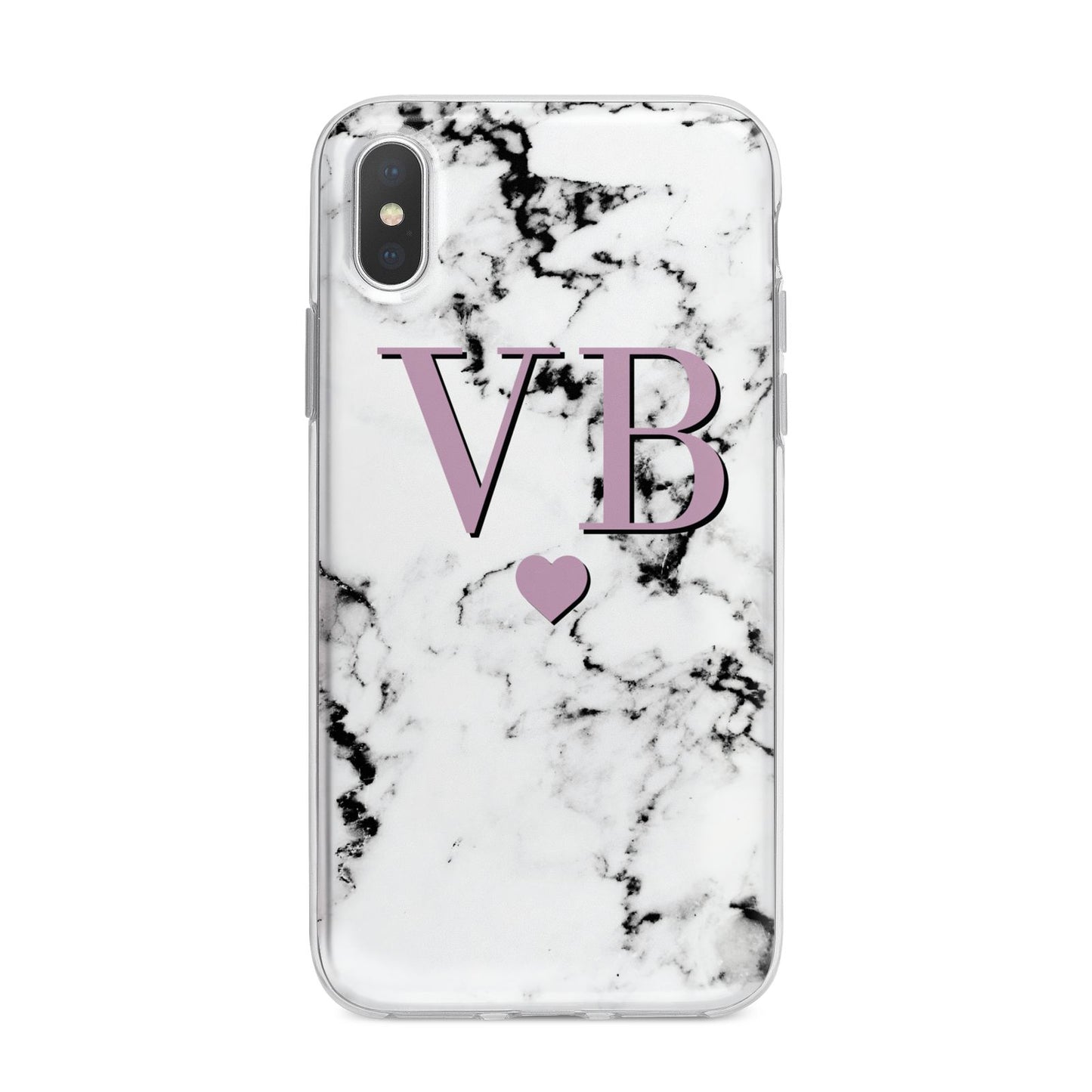Personalised Purple Initialed Marble Heart iPhone X Bumper Case on Silver iPhone Alternative Image 1