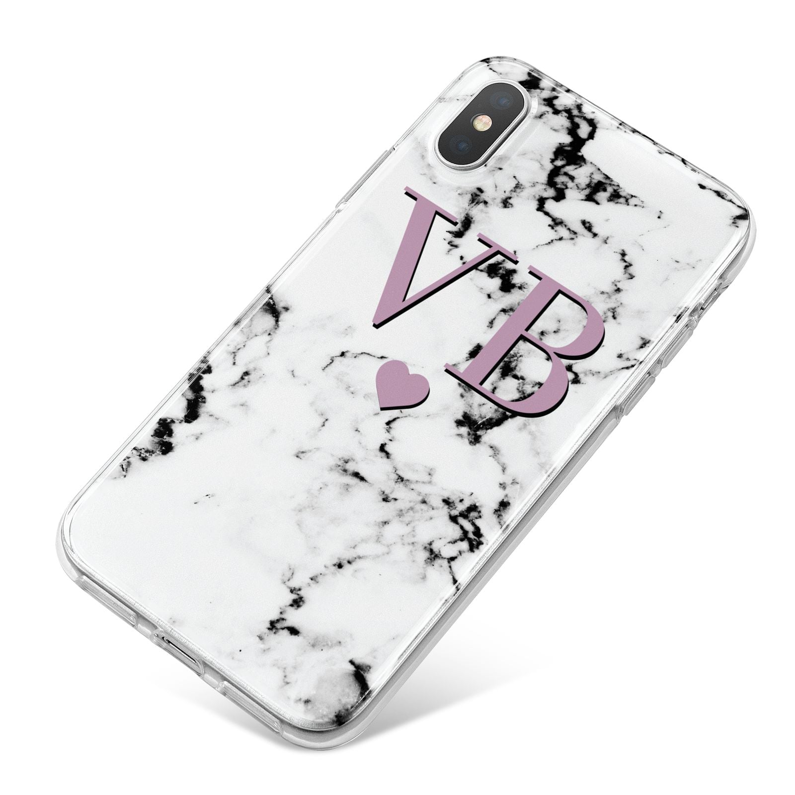 Personalised Purple Initialed Marble Heart iPhone X Bumper Case on Silver iPhone