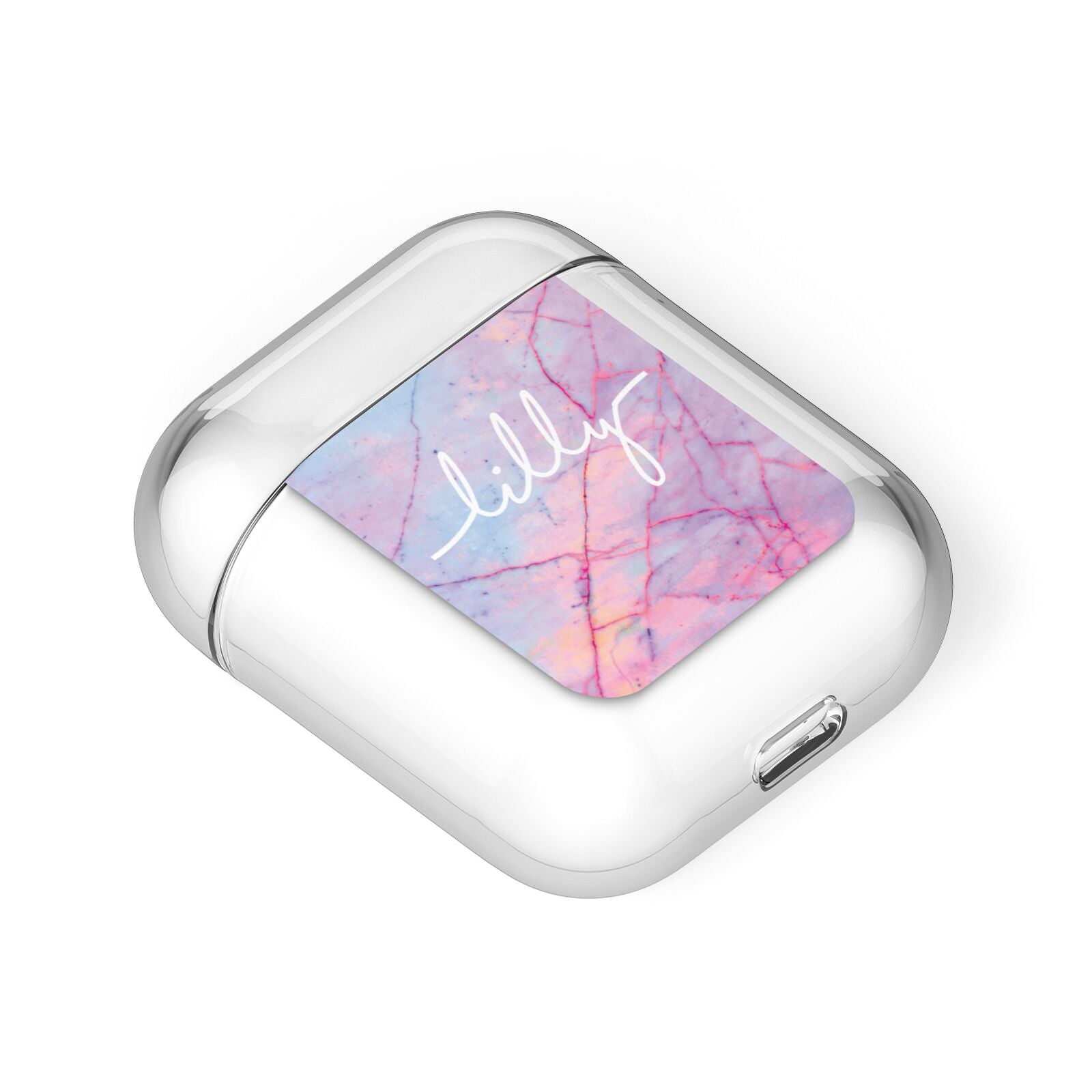 Personalised Purple Marble Name AirPods Case Laid Flat