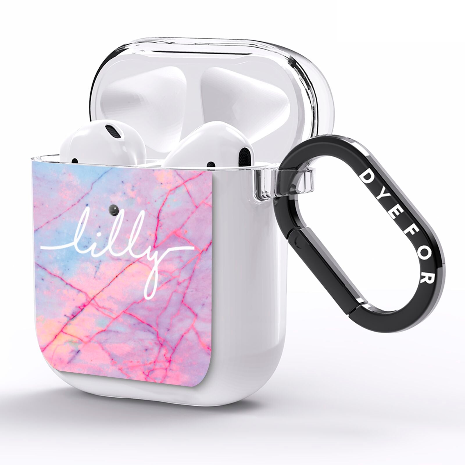 Personalised Purple Marble Name AirPods Clear Case Side Image