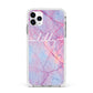 Personalised Purple Marble Name Apple iPhone 11 Pro Max in Silver with White Impact Case