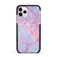 Personalised Purple Marble Name Apple iPhone 11 Pro in Silver with Black Impact Case