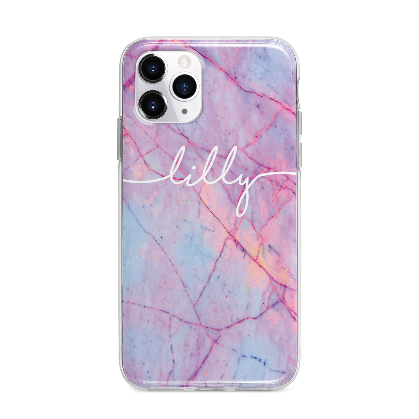 Personalised Purple Marble Name Apple iPhone 11 Pro in Silver with Bumper Case