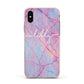 Personalised Purple Marble Name Apple iPhone Xs Impact Case Pink Edge on Gold Phone