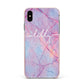 Personalised Purple Marble Name Apple iPhone Xs Max Impact Case Pink Edge on Black Phone