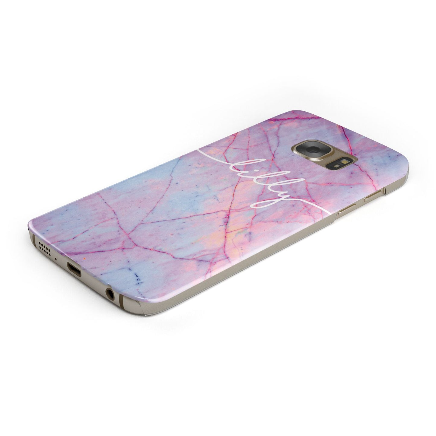 Personalised Purple Marble Name Protective Samsung Galaxy Case Angled Image