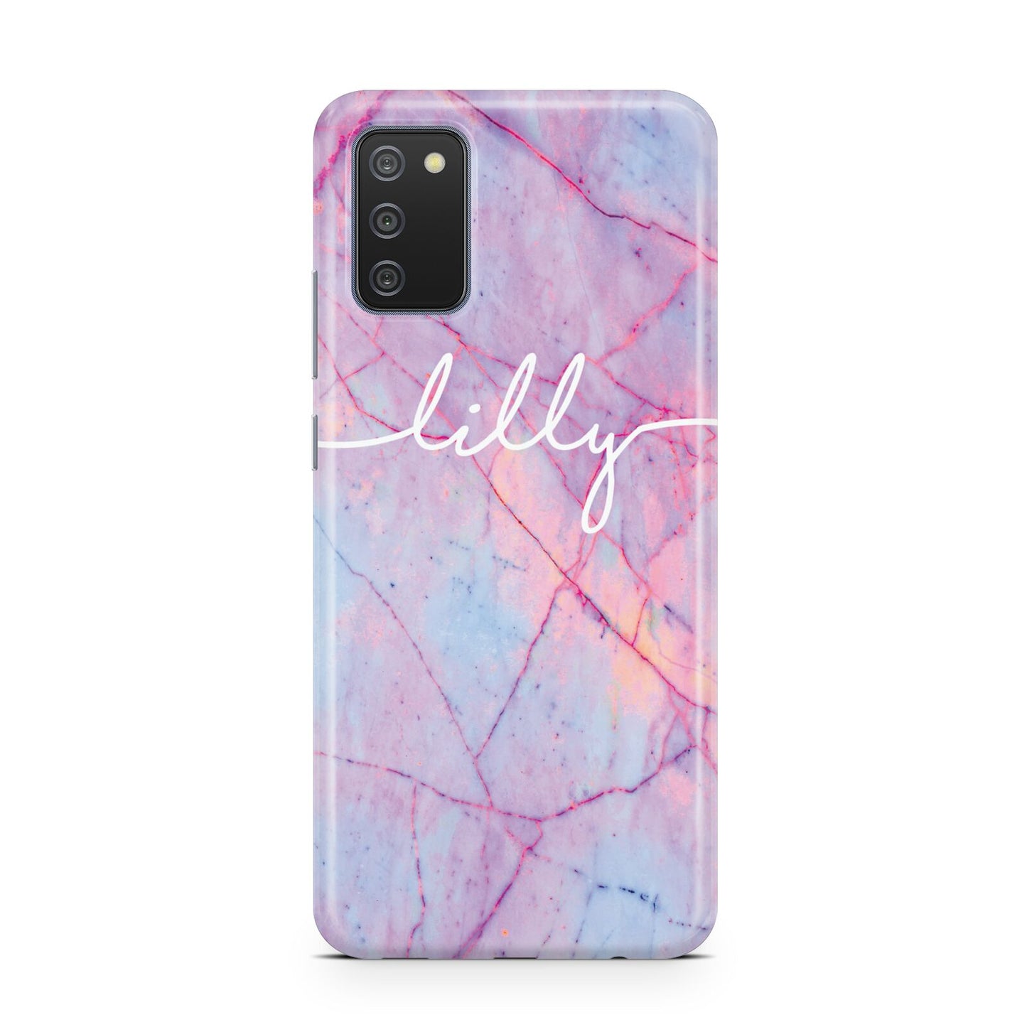 Personalised Purple Marble Name Samsung A02s Case