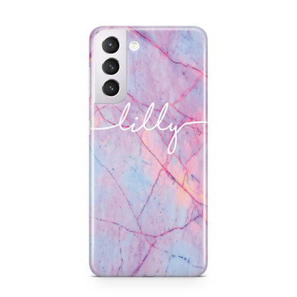 Personalised Purple Marble Name Samsung S21 Case