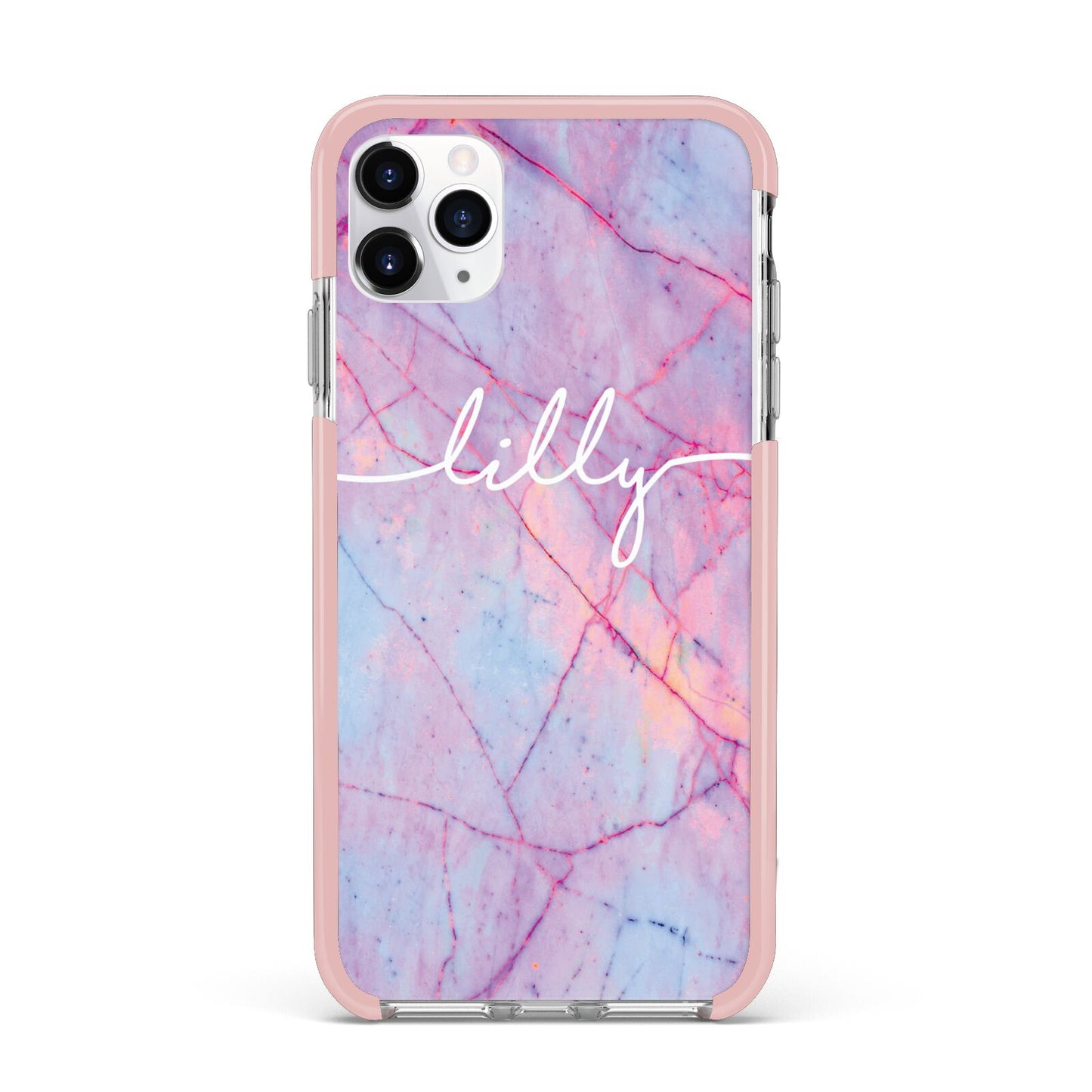 Personalised Purple Marble Name iPhone 11 Pro Max Impact Pink Edge Case
