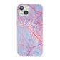 Personalised Purple Marble Name iPhone 13 Clear Bumper Case