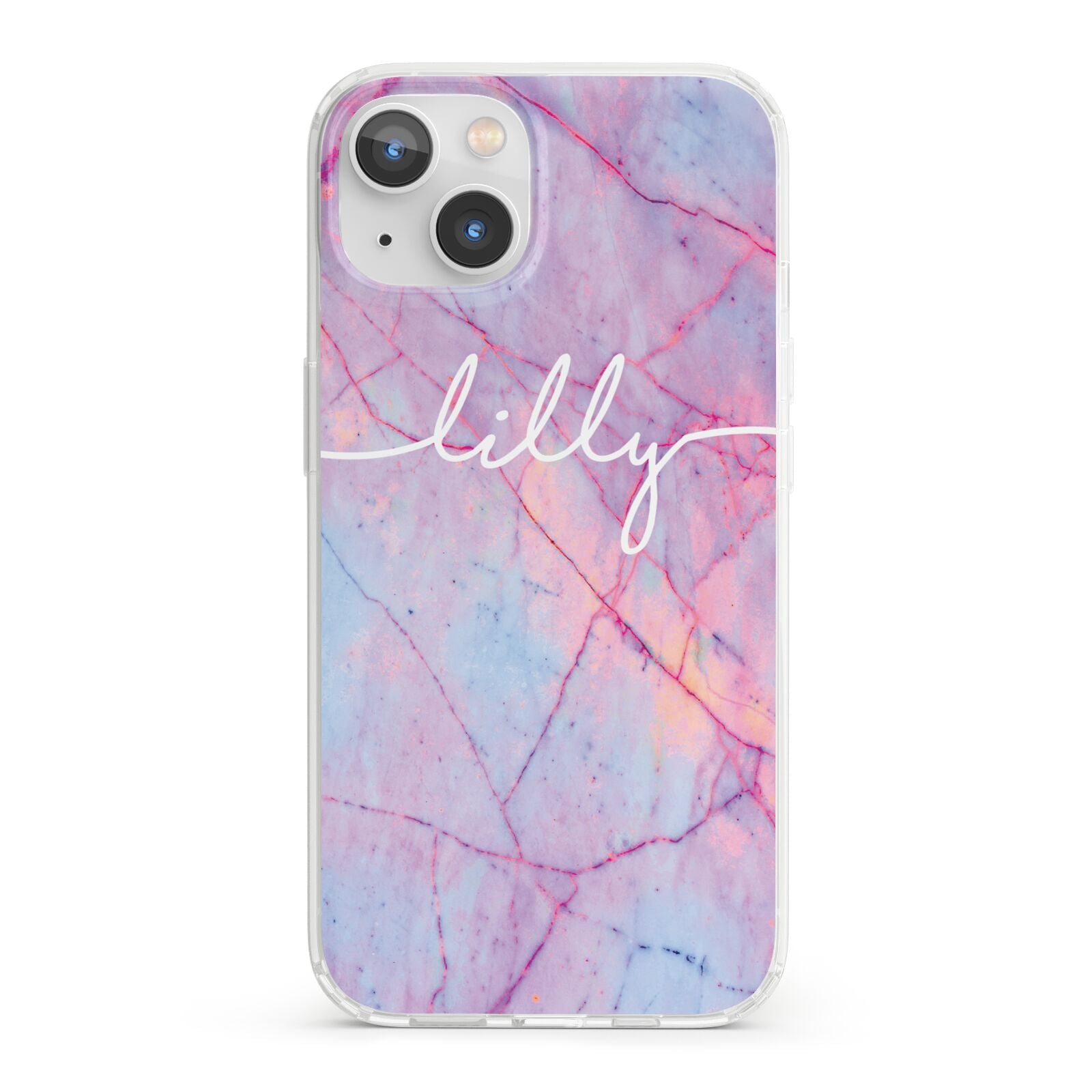 Personalised Purple Marble Name iPhone 13 Clear Bumper Case