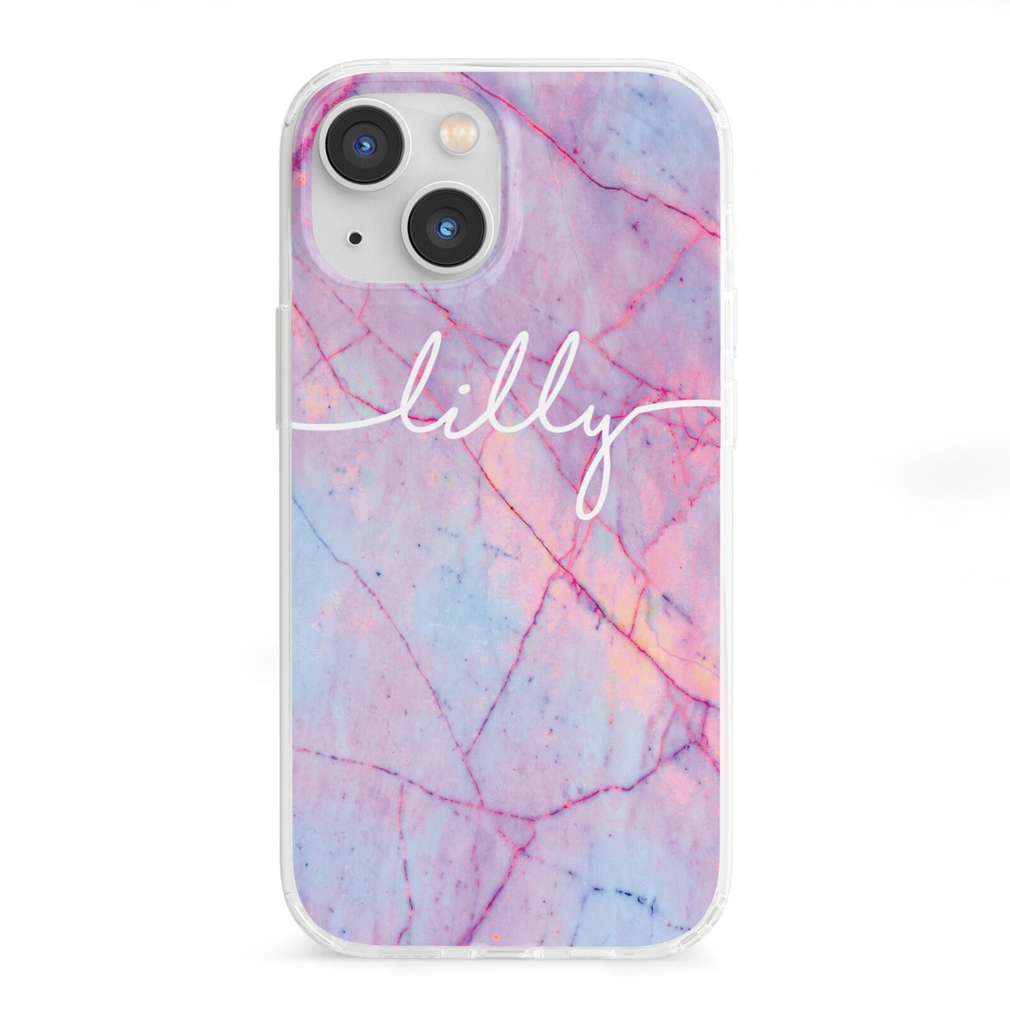 Personalised Purple Marble Name iPhone 13 Mini Clear Bumper Case