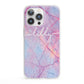 Personalised Purple Marble Name iPhone 13 Pro Clear Bumper Case