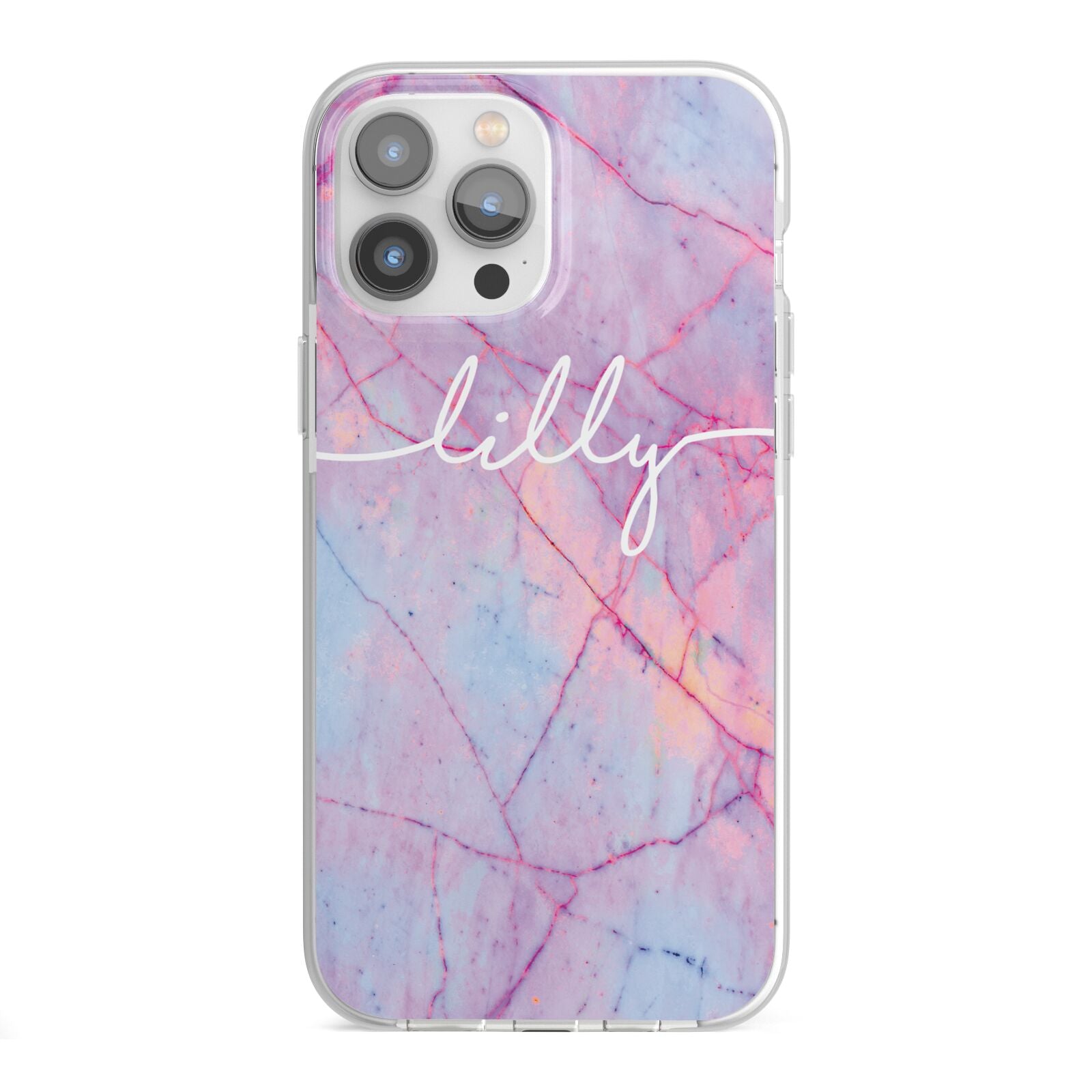 Personalised Purple Marble Name iPhone 13 Pro Max TPU Impact Case with White Edges