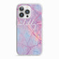 Personalised Purple Marble Name iPhone 13 Pro TPU Impact Case with White Edges